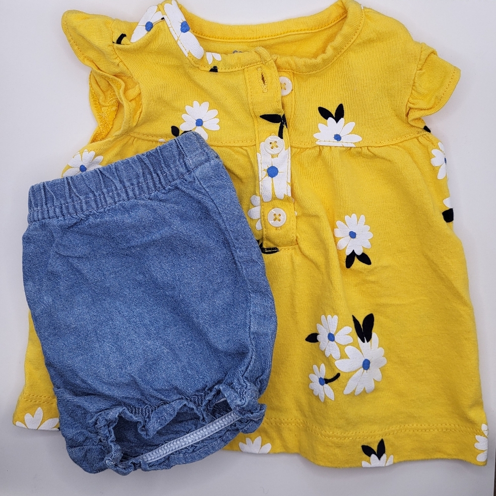 Yellow Floral Kids Top and Blue Shorts Set